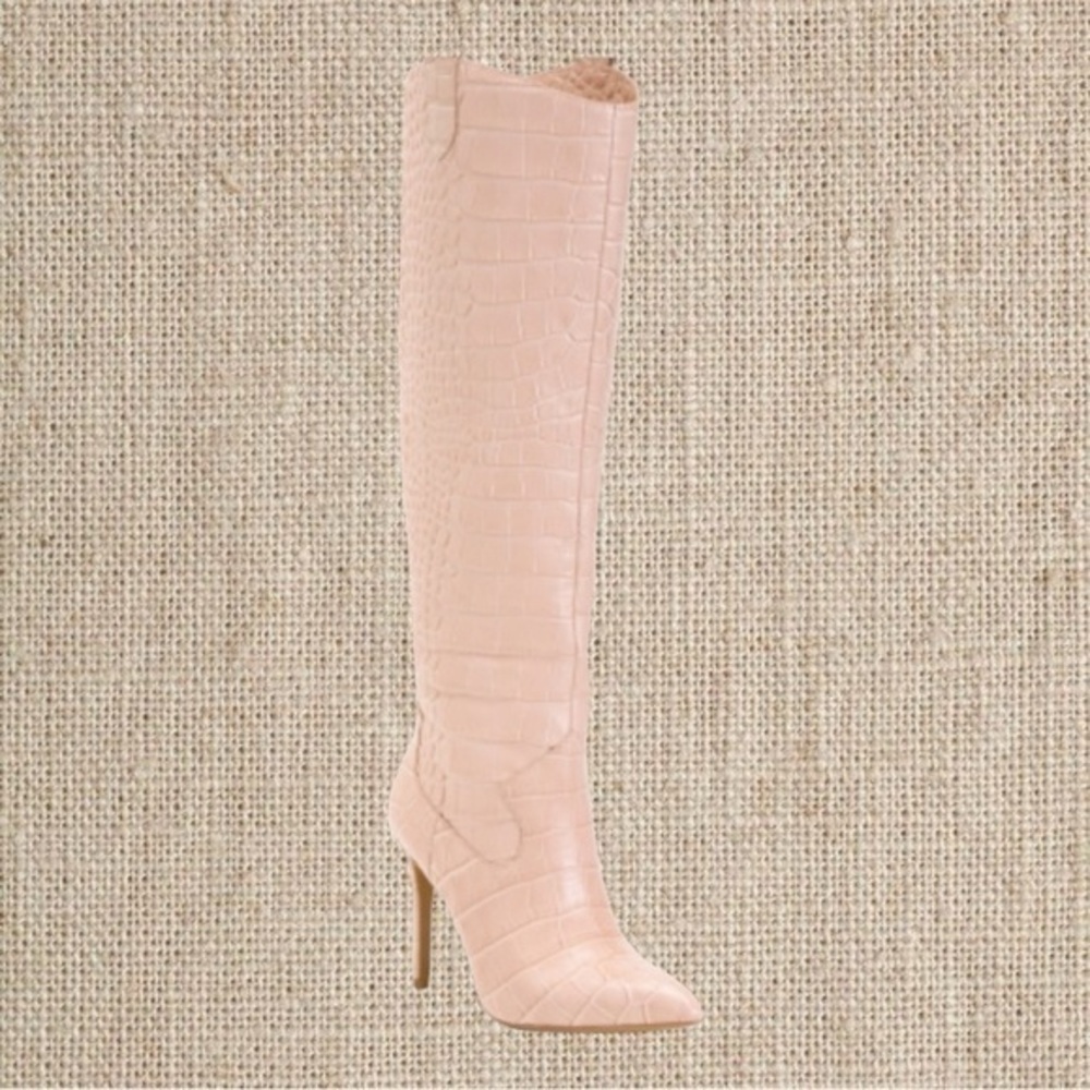 Beige off-white, knee-high croc boots - Picture 1 of 2
